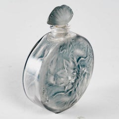 1912 René Lalique Perfume Bottle Rosace Figurines Frosted Glass Blue Patina