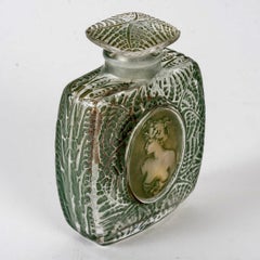 1912 René Lalique Perfume Bottle Fougeres Frosted Glass Green Patina