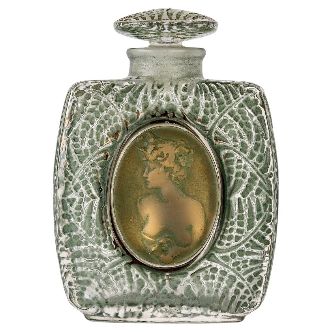 1912 René Lalique Perfume Bottle Fougeres Frosted Glass Green Patina