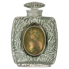 1912 René Lalique Perfume Bottle Fougeres Frosted Glass Green Patina