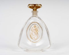 1912 Rene Lalique Perfume Bottle Sirene Mermaid Glass Sepia Patina for Burmann