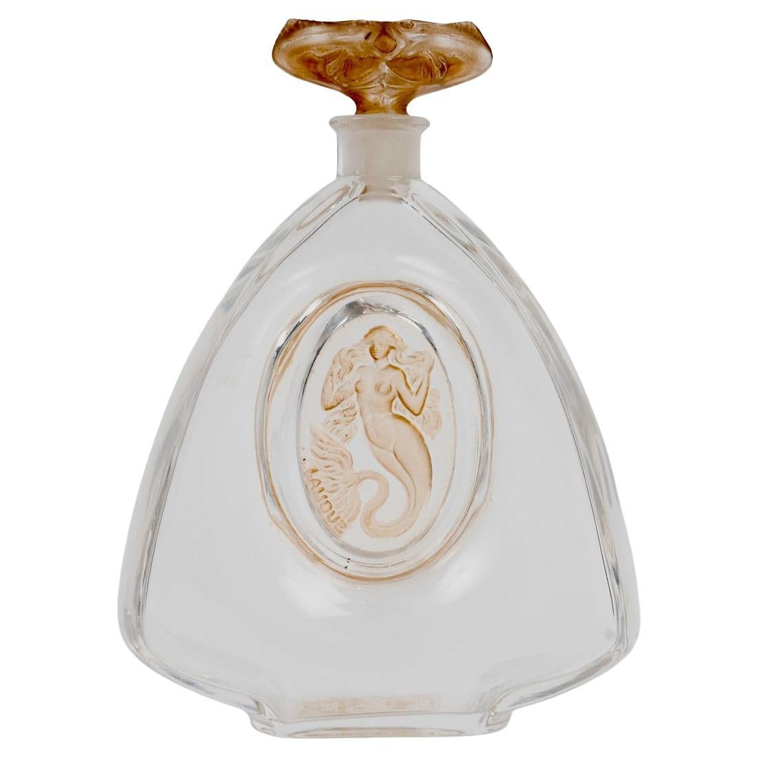 1912 Rene Lalique Perfume Bottle Sirene Mermaid Glass Sepia Patina for Burmann For Sale