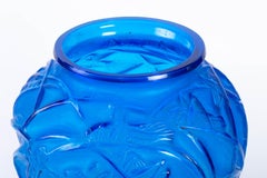 1912 René Lalique Sauterelles Electric Blue Vase Grasshoppers