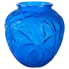 1912 René Lalique Sauterelles Electric Blue Vase Grasshoppers