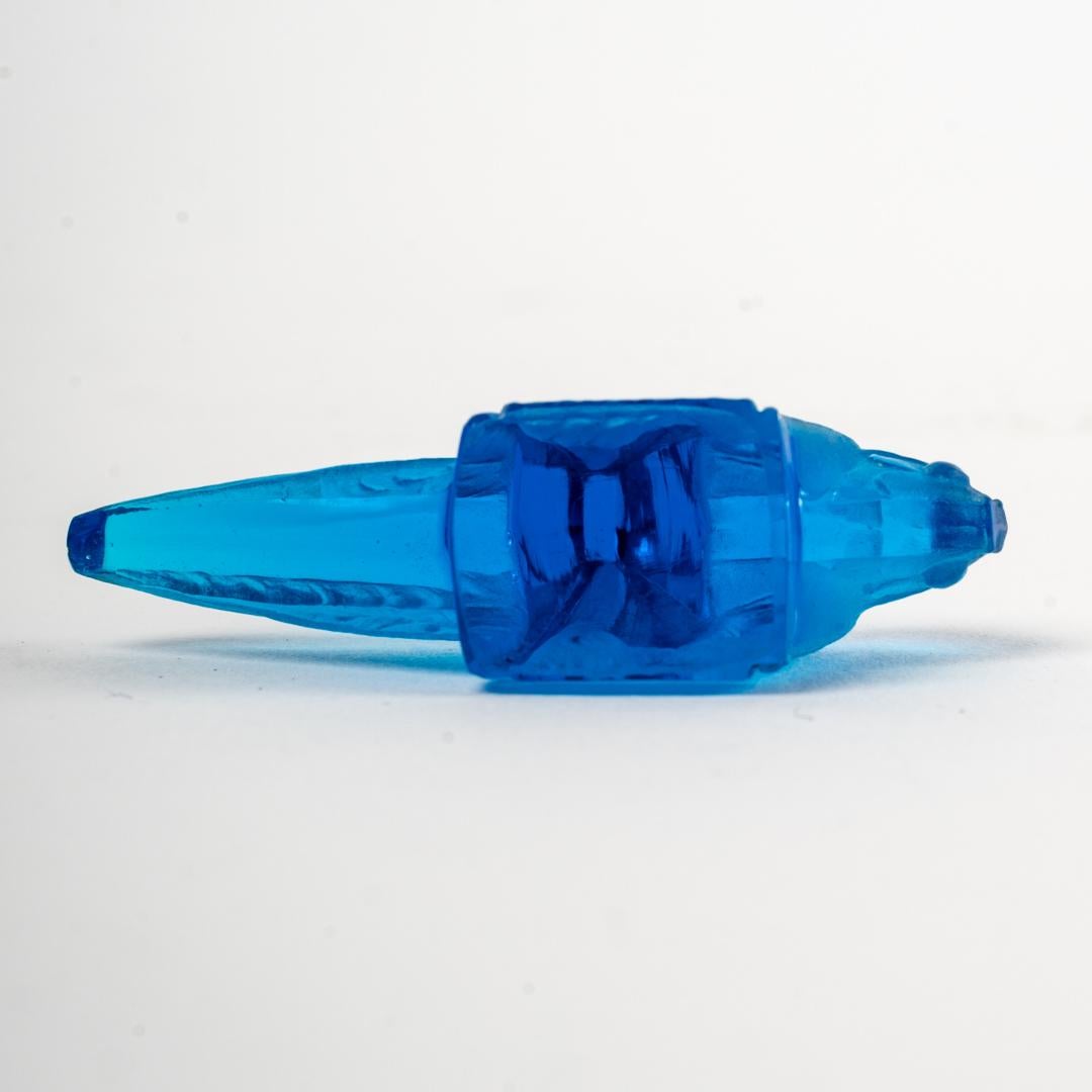 Molded 1912 René Lalique, Seal Sauterelle Electric Blue Glass