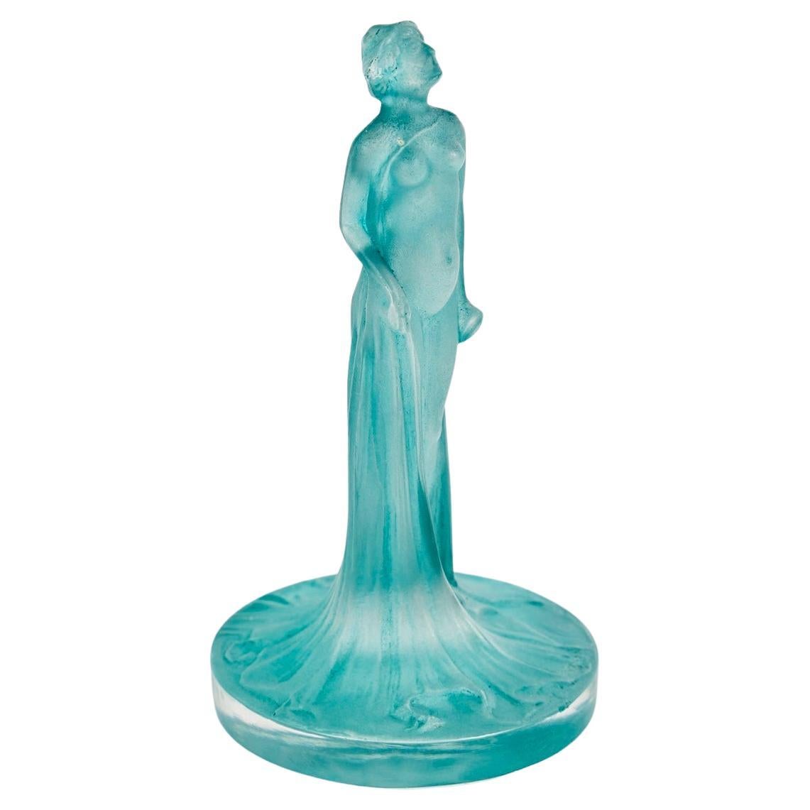 1912 René Lalique - Timbre de sceau Statuette Drapee Verre à Patine Turquoise