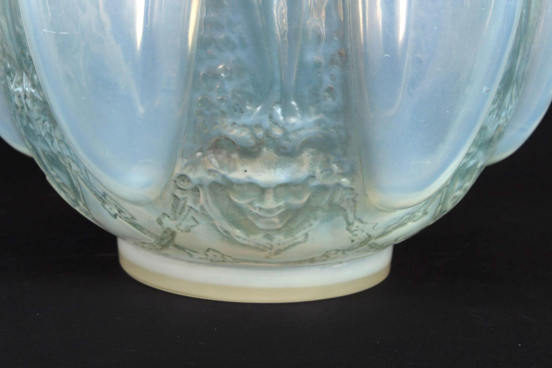 French 1912 Rene Lalique Six Figurines et Masques Vase Triple Cased Opalescent Glass