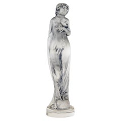 1912 Rene Lalique, Statuette Moyenne Voilee Frosted Glass with Blue Patina