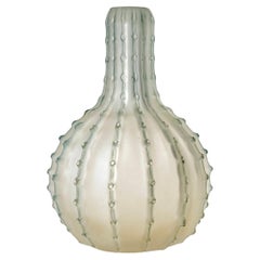 1912 René Lalique, Vase Dentelé Frosted Glass with Blue Patina