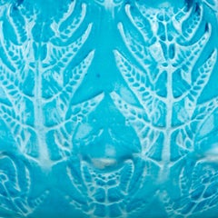1912 René Lalique Vase Fougeres Frosted Glass with Electric Blue Patina, Ferns
