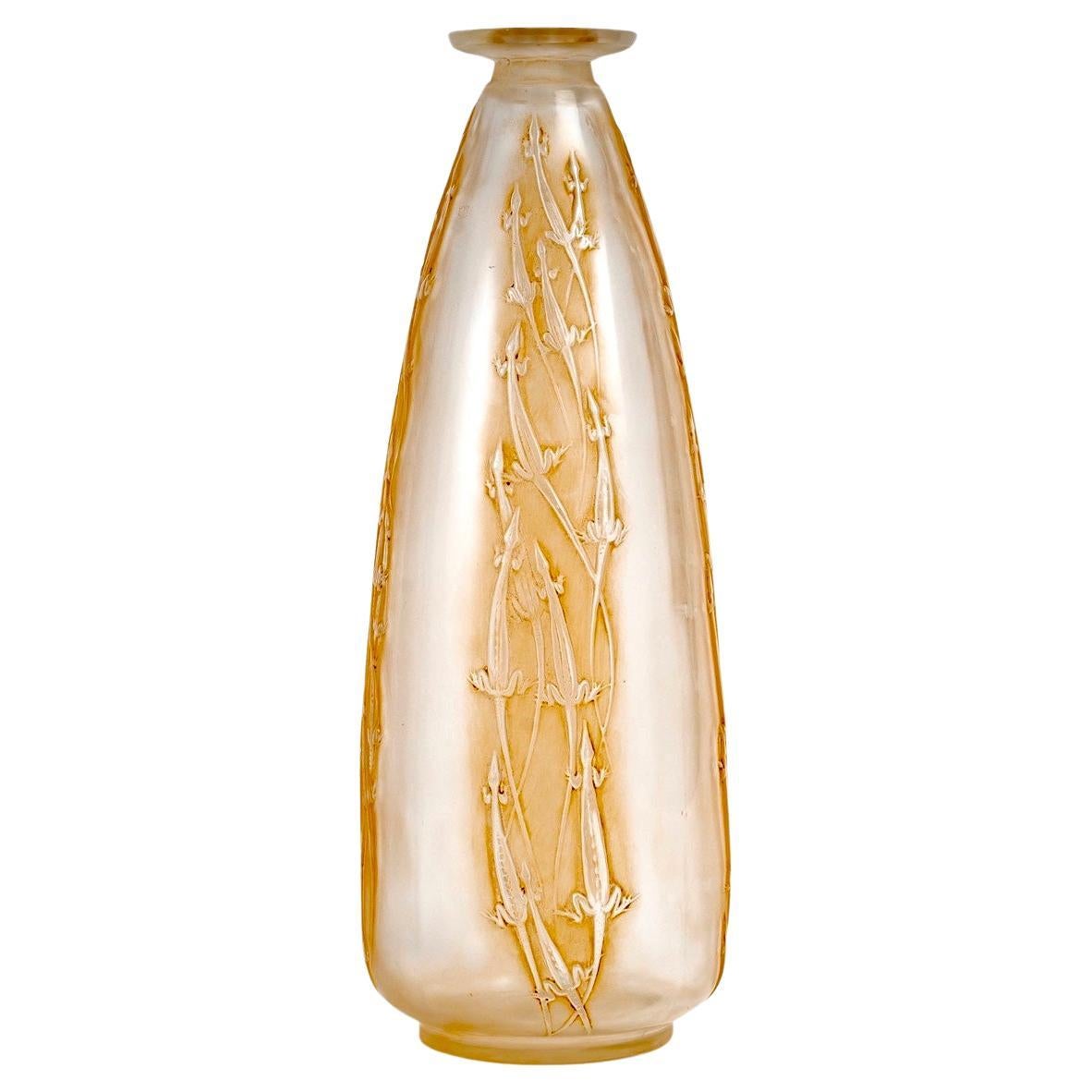1912 Rene Lalique Vase Quatre Groupes de Lézards Verre dépoli avec Patina sépia