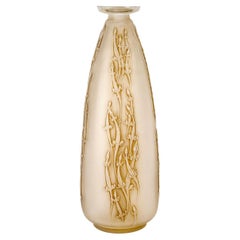 1912 Rene Lalique Jarrón Quatre Groupes de Lezards Lagartos Vidrio con pátina sepia
