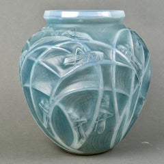 1912 René Lalique Vase Sauterelles Cased Opalescent Glass Blue Patina