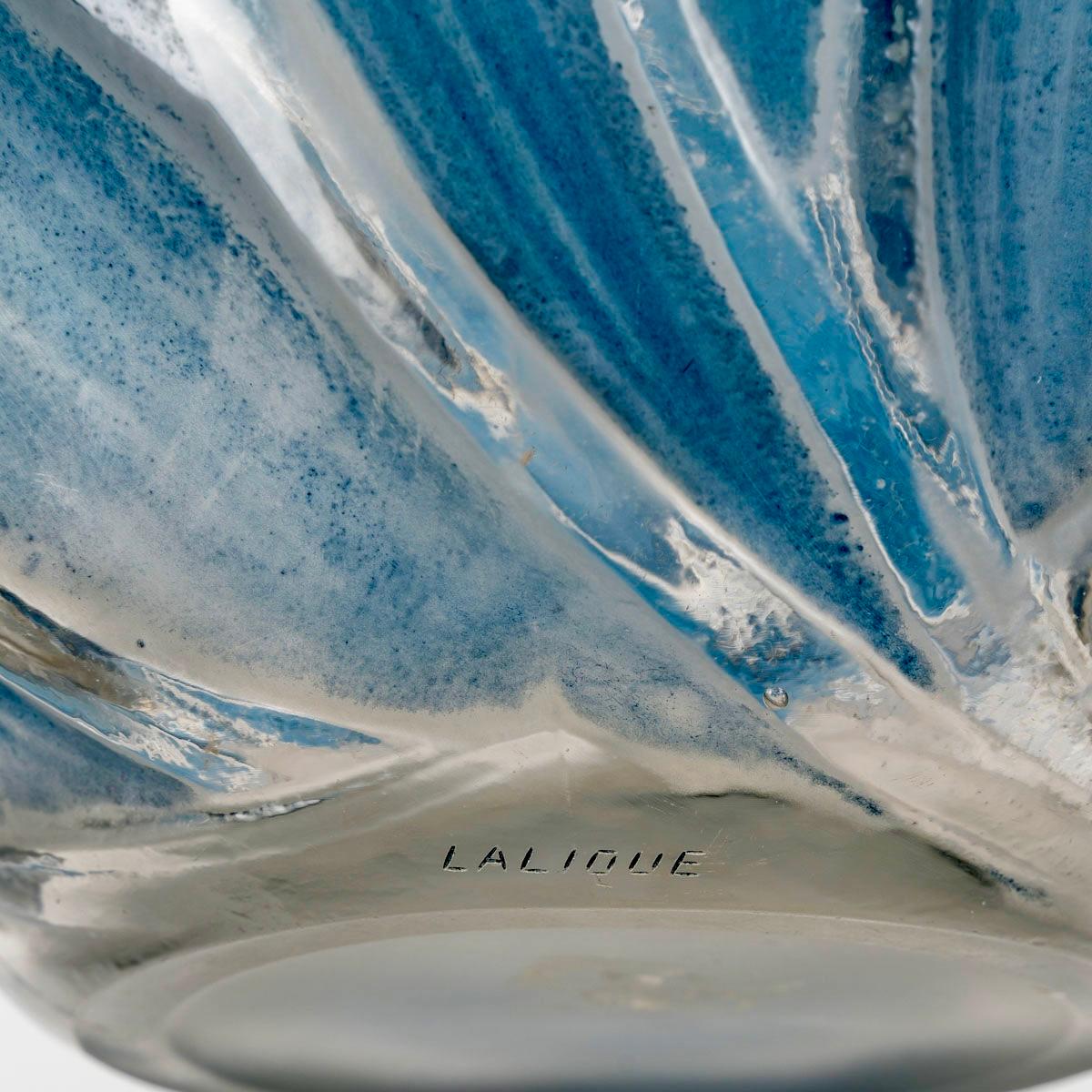 Moulé 1912 Vase René Lalique Verre Sauterelles à Patine Bleue Sauterelles