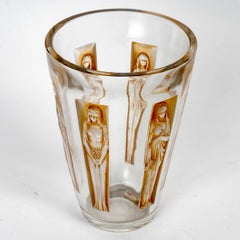 1912 René Lalique - Vase Six Figurines Glass With Sepia Patina