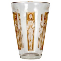 1912 René Lalique - Vase Six Figurines Glass With Sepia Patina
