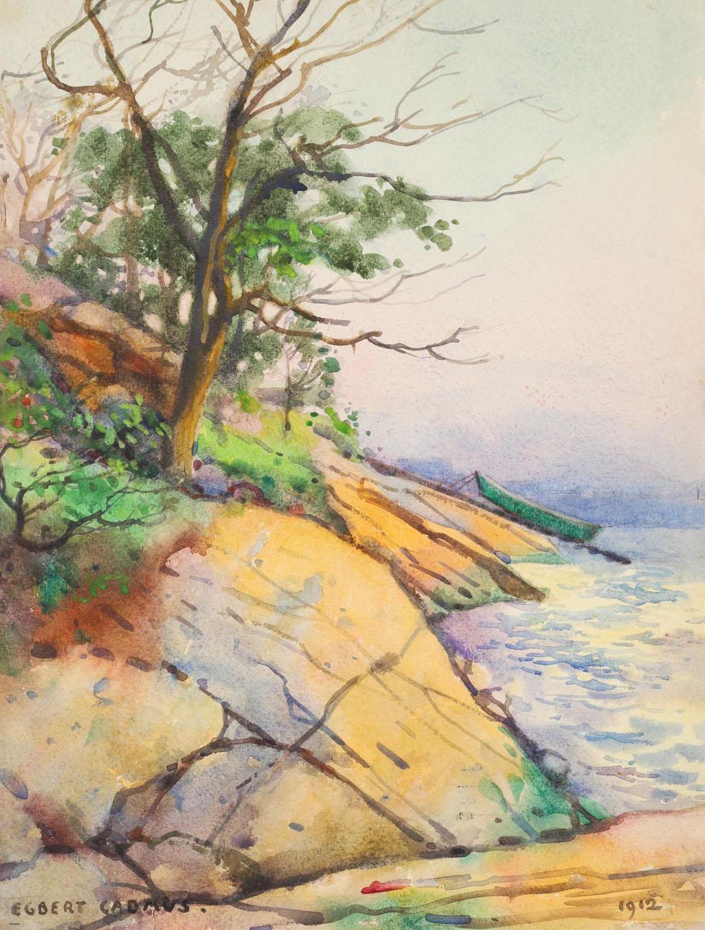 American 1912 Rocky Coast New England Egbert Cadmus Watercolor Painting For Sale