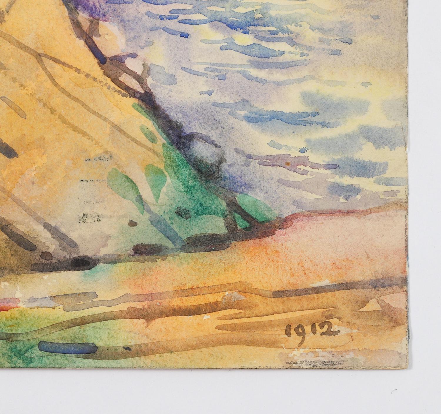 1912 Rocky Coast New England Egbert Cadmus Watercolor Painting In Good Condition For Sale In Seguin, TX