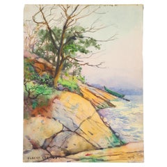 Antique 1912 Rocky Coast New England Egbert Cadmus Watercolor Painting