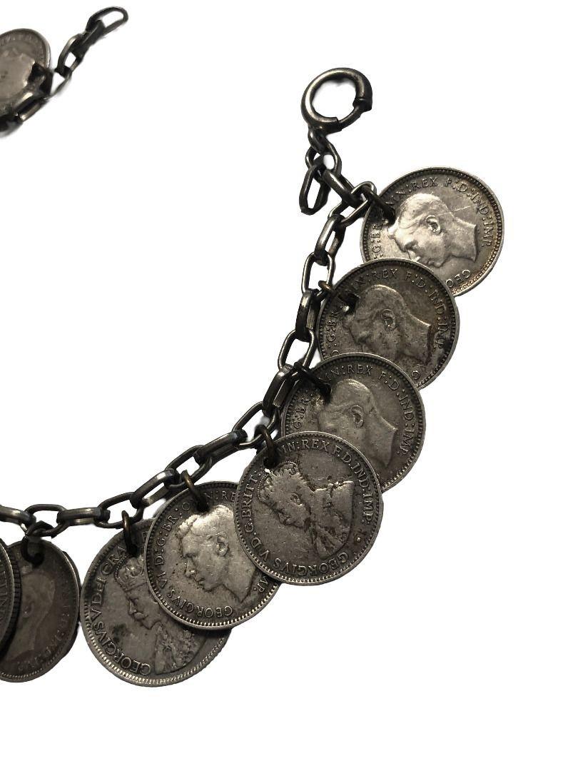 Mid-20th Century 1912 Three Pence Coins Silver Bracelet For Sale