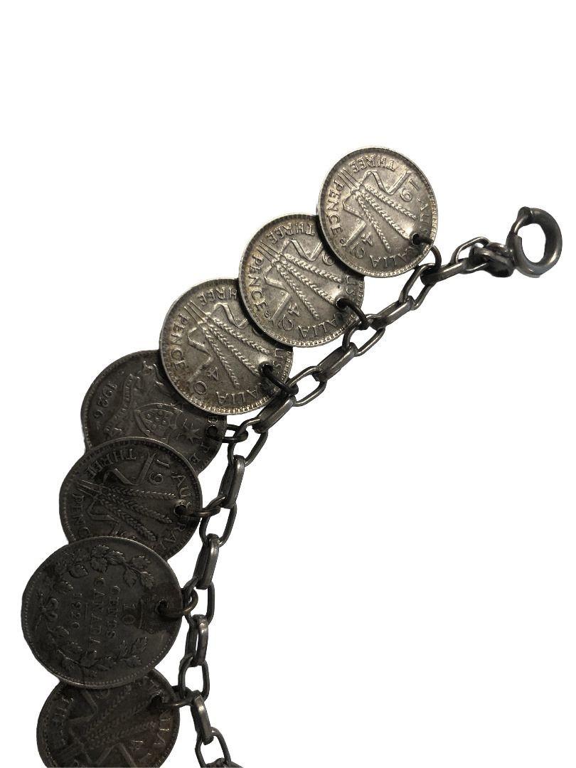 1912 Three Pence Coins Silver Bracelet For Sale 1