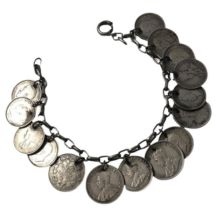 1912 Three Pence Coins Silver Bracelet For Sale