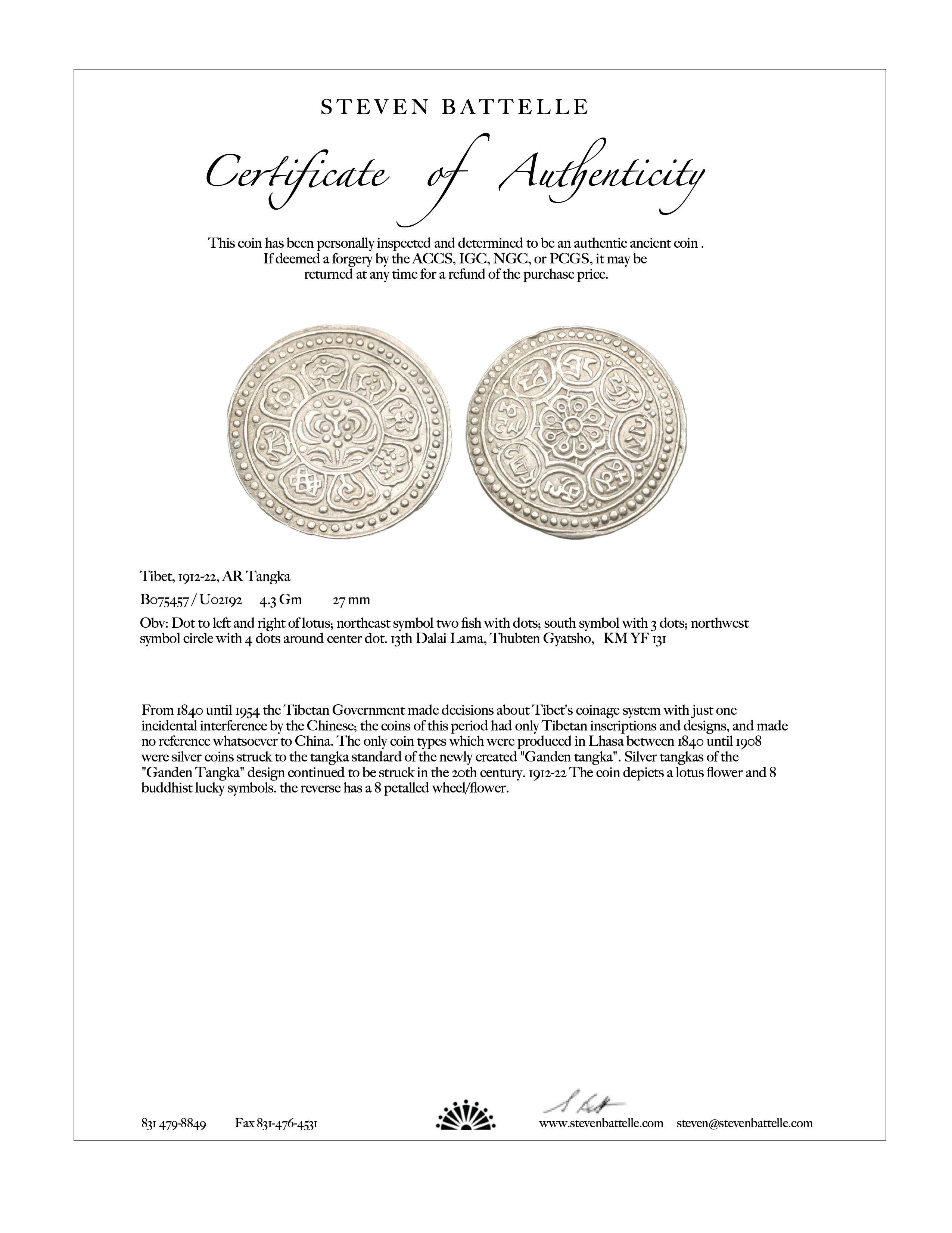 1912 Tibet Silver Tangka Coin 18K Gold Earrings For Sale 3