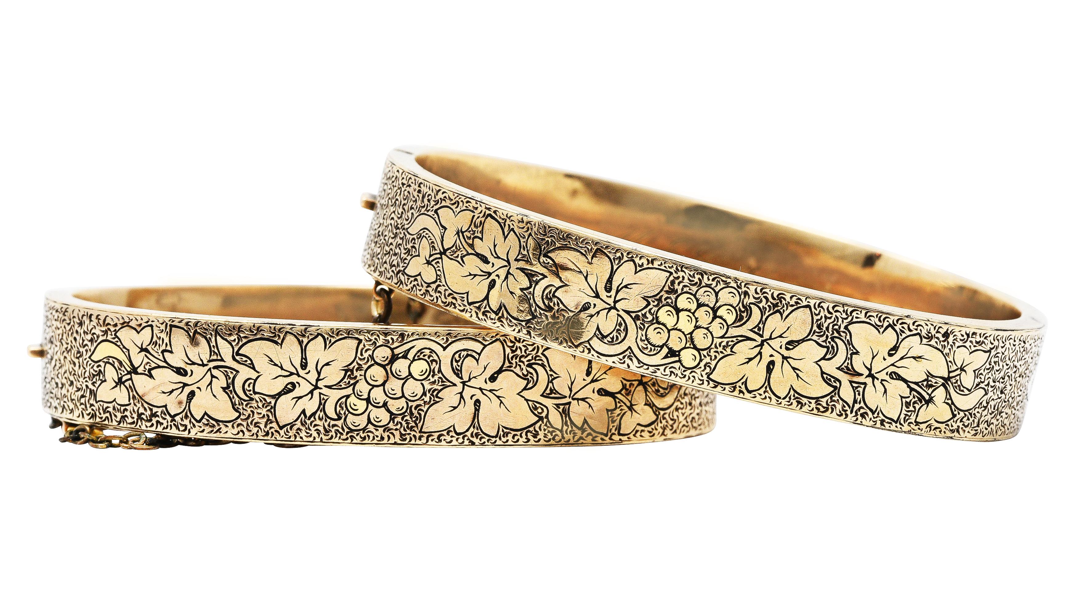 1912 Victorian 14 Karat Gold Grapevine Marriage Bangle Set 1