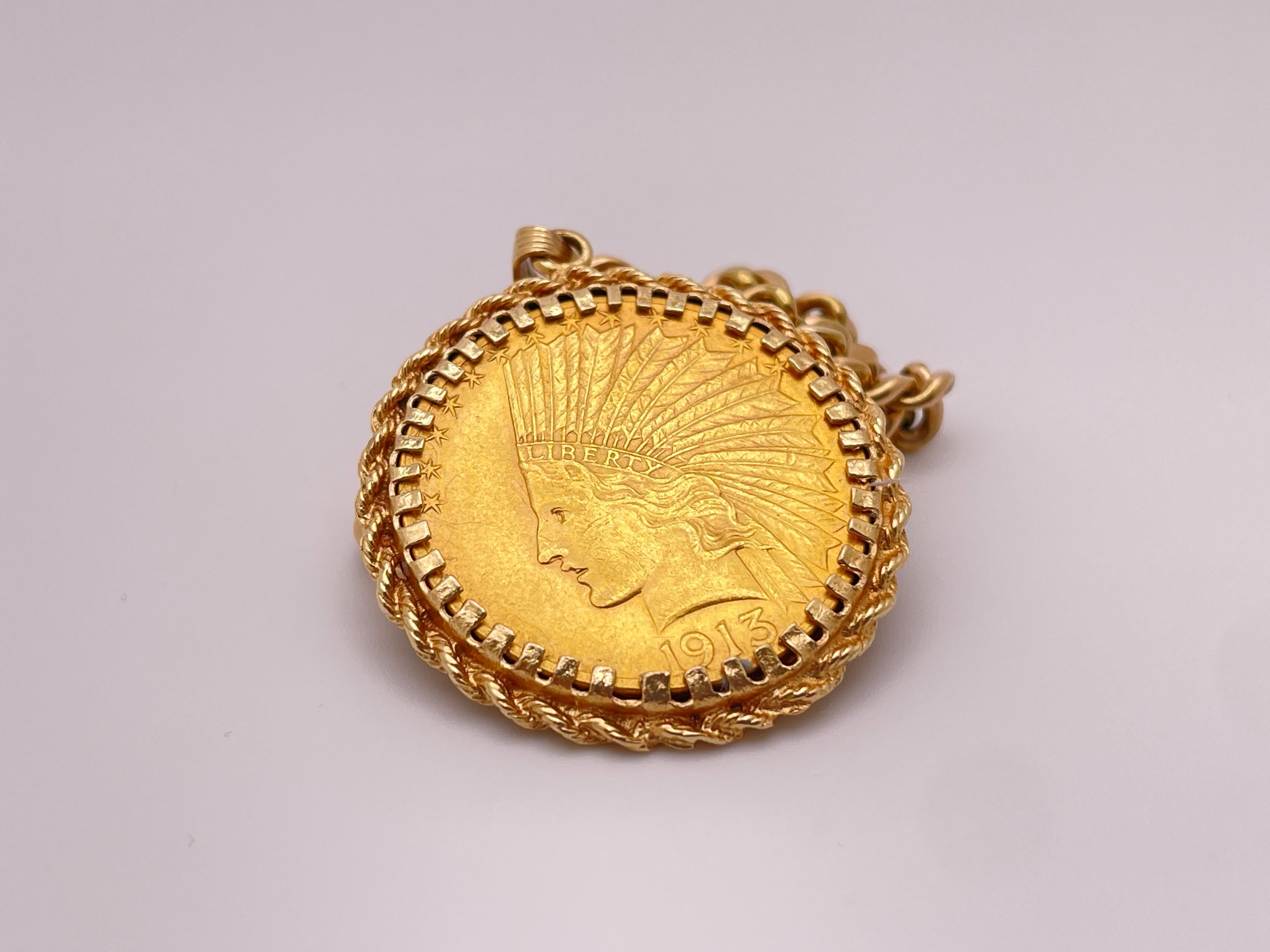 1913 $10 Indian Head Eagle Gold Coin Pendant 7