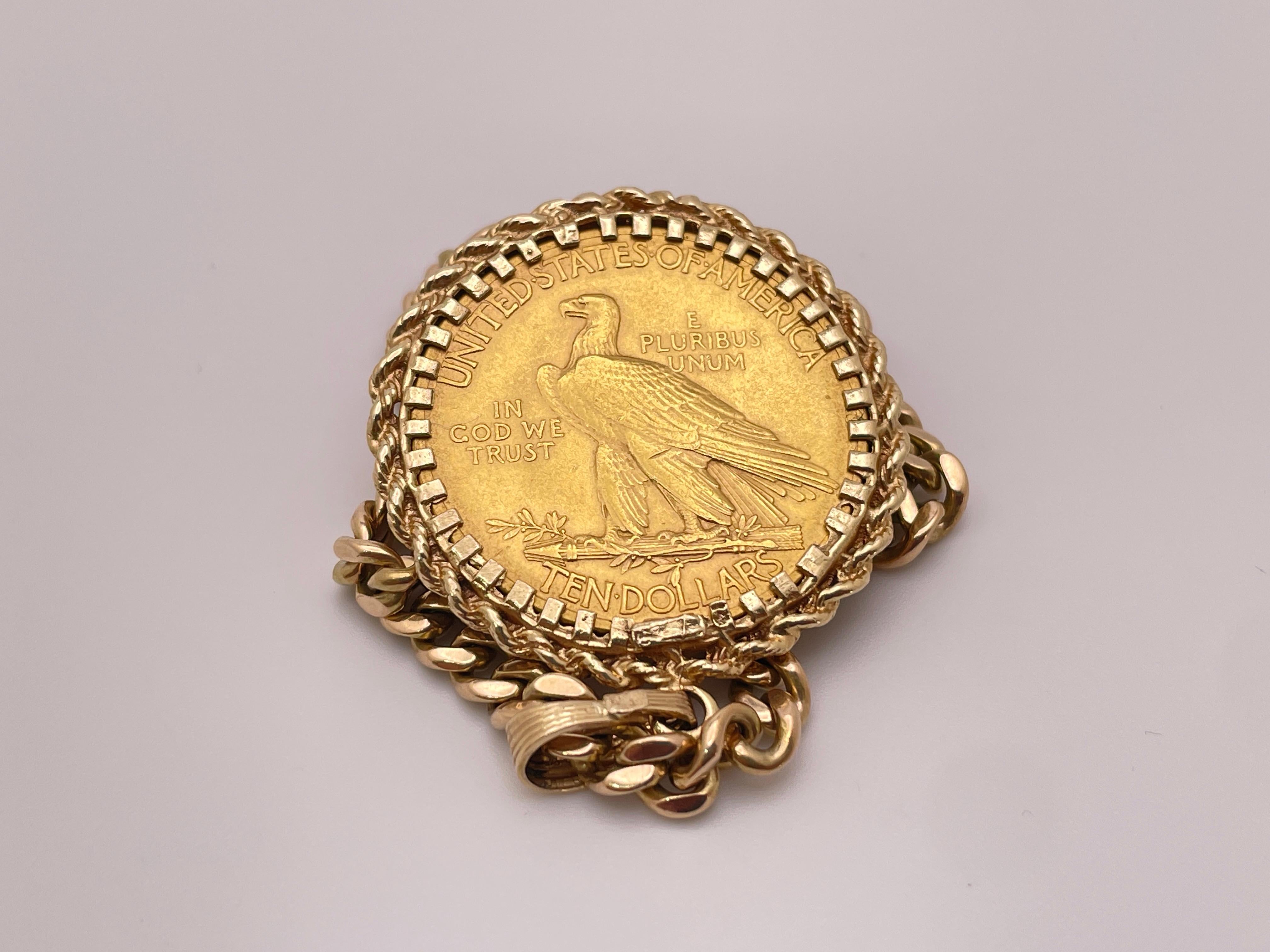 1913 $10 Indian Head Eagle Gold Coin Pendant 8
