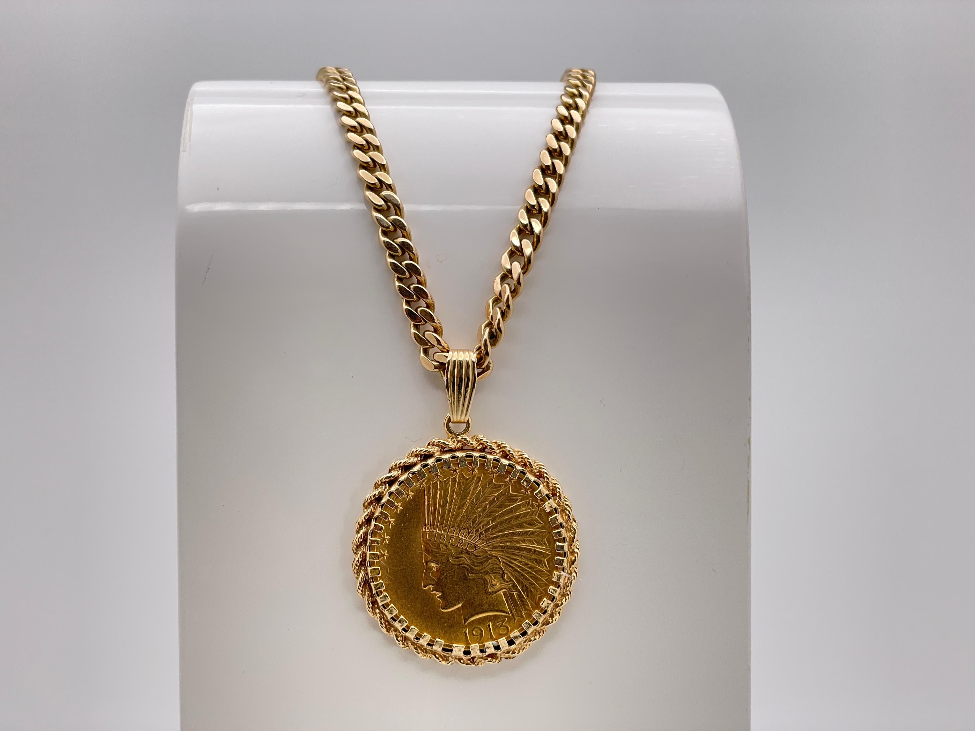 1913 $10 Indian Head Eagle Gold Coin Pendant 9