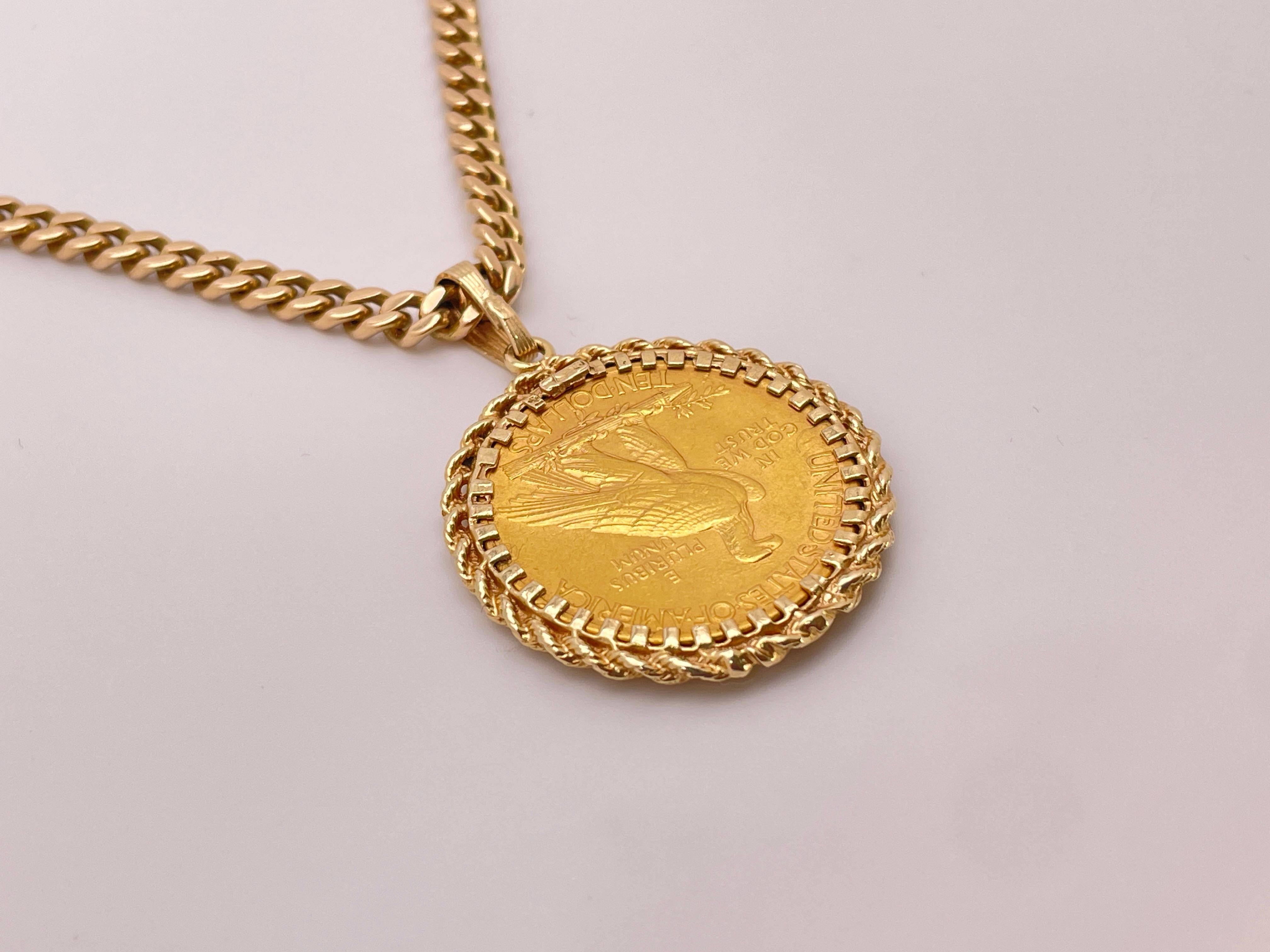 1913 $10 Indian Head Eagle Gold Coin Pendant In Good Condition In Westport, CT