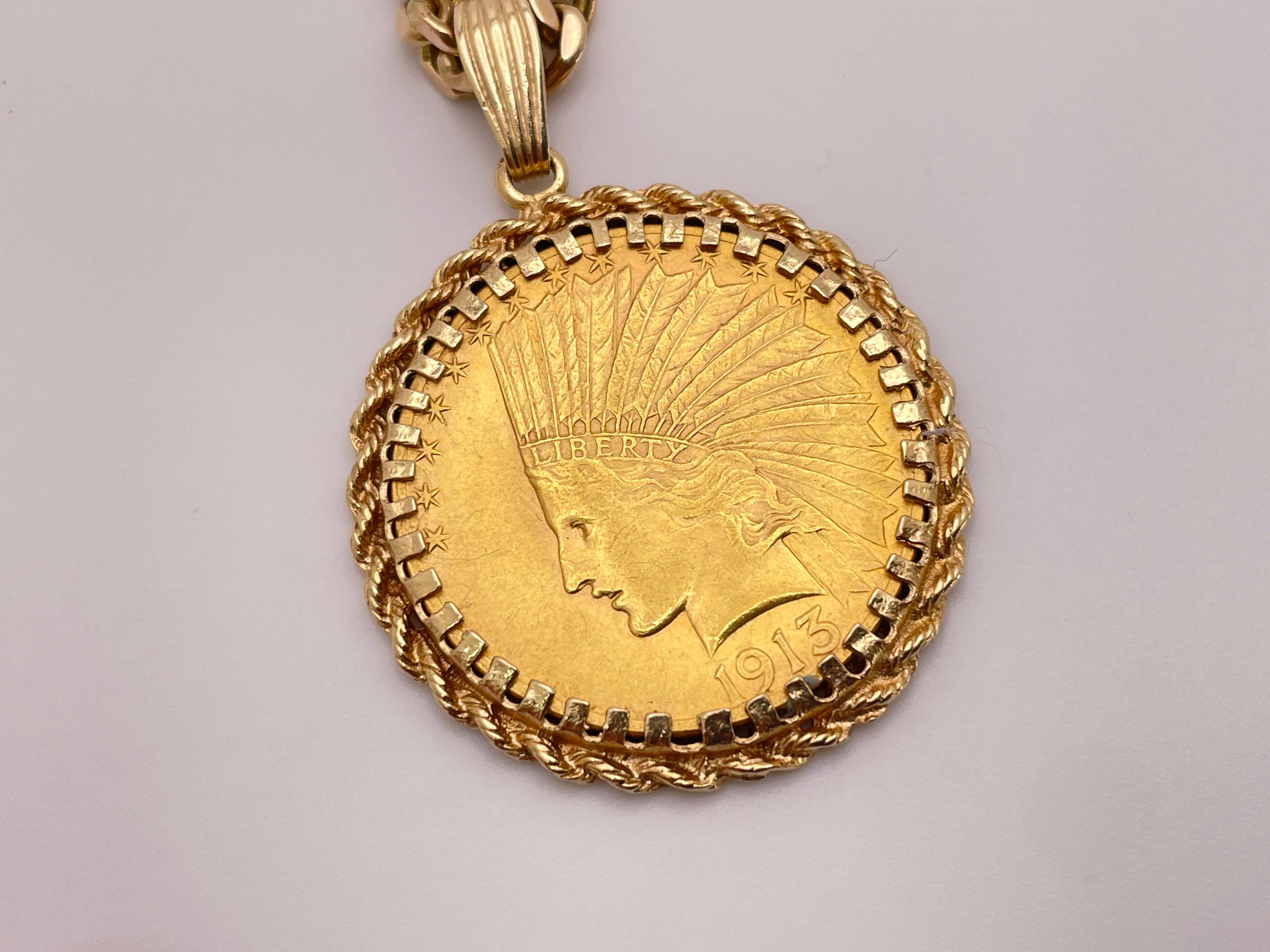 1913 $10 Indian Head Eagle Gold Coin Pendant 4