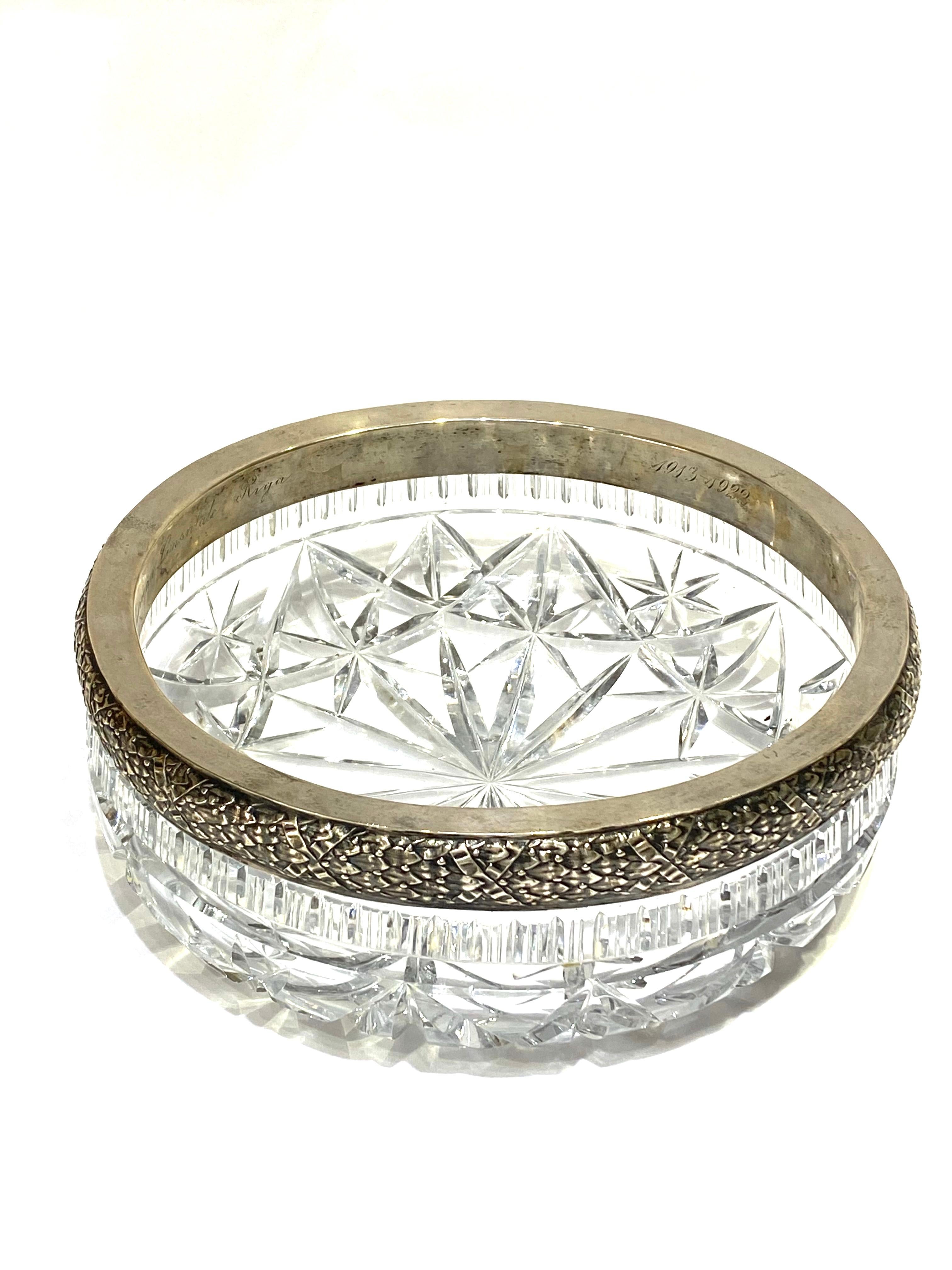 Product details:
 Featuring sterling silver with engraving inside and hand carved rock crystal bowl.
Stamped with makers mark and 925.
European made.