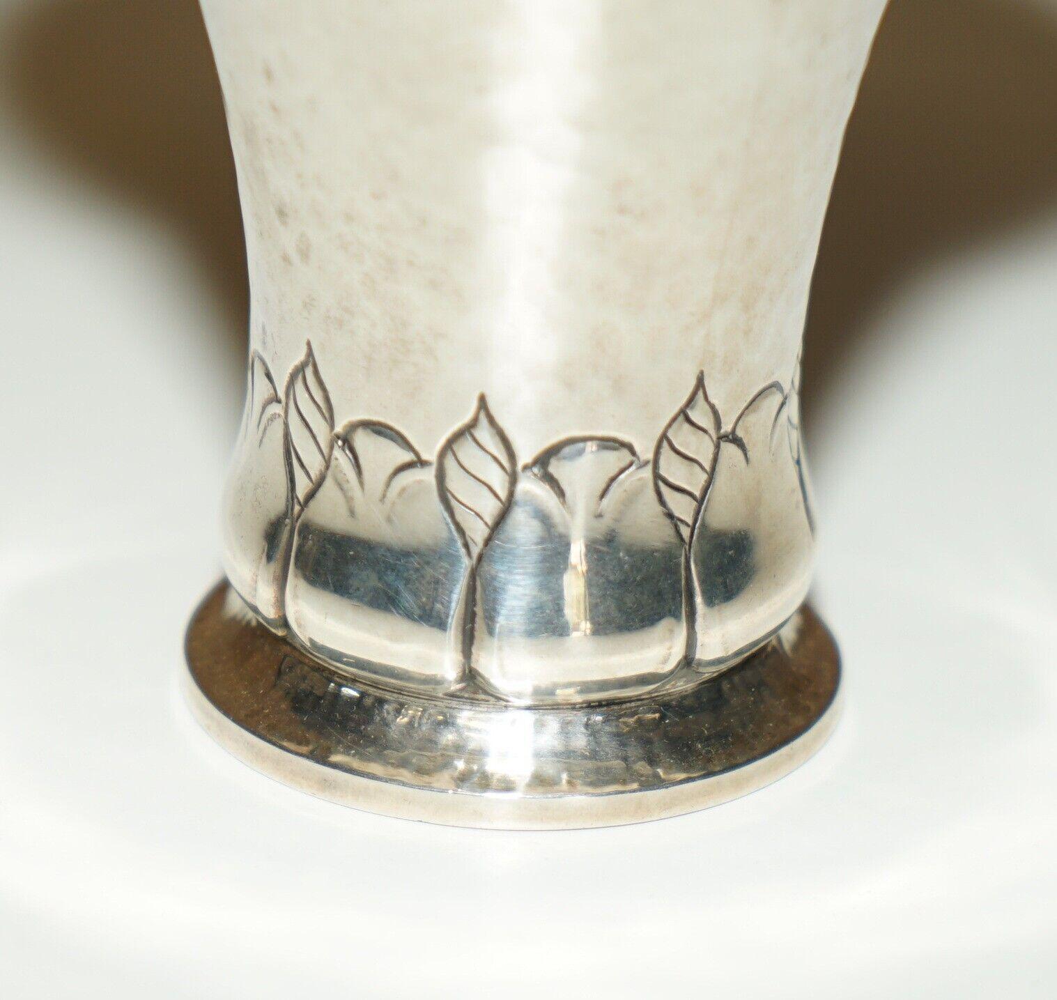 Art Nouveau 1913-1927 DATED HAND HAMMERED STERLING SiLVER ART NOUVEAU LIBERTY'S STYLE VASE For Sale