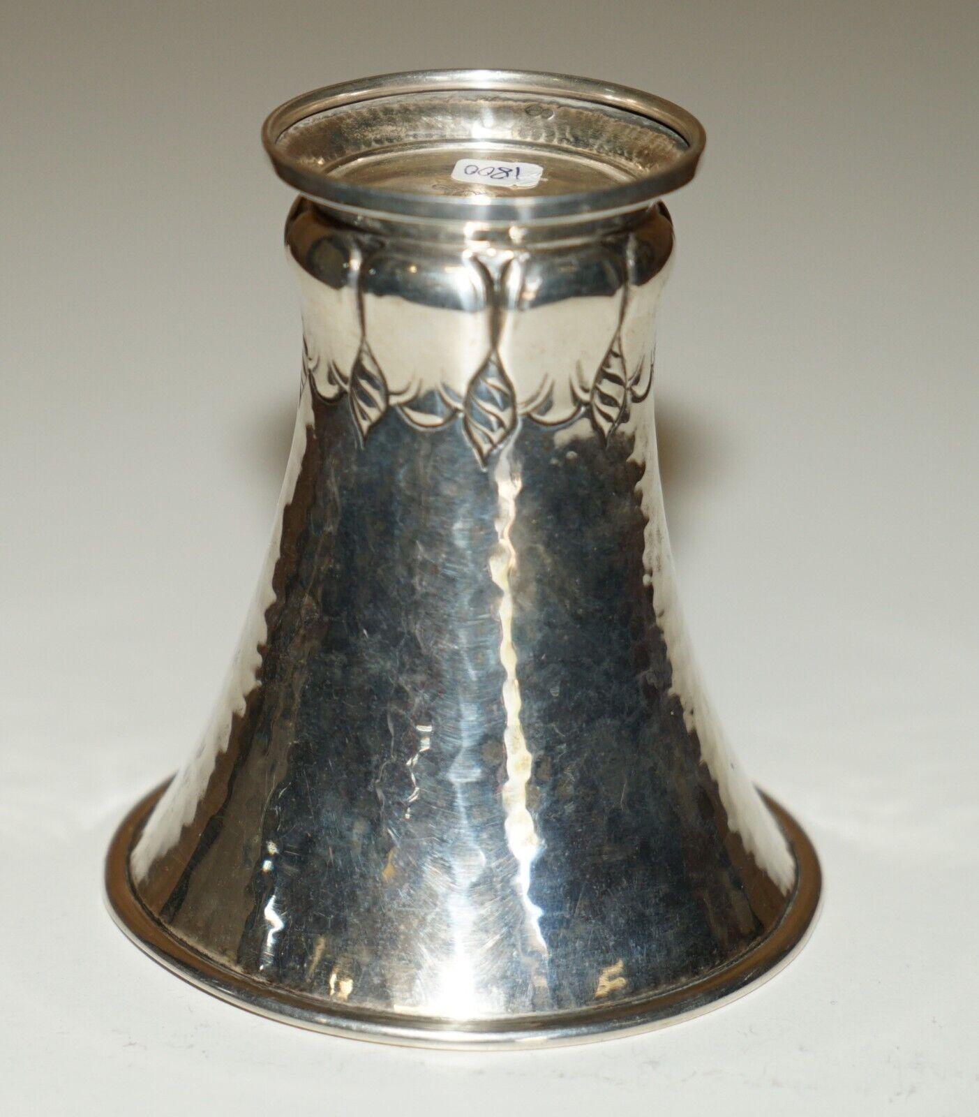 English 1913-1927 DATED HAND HAMMERED STERLING SiLVER ART NOUVEAU LIBERTY'S STYLE VASE For Sale