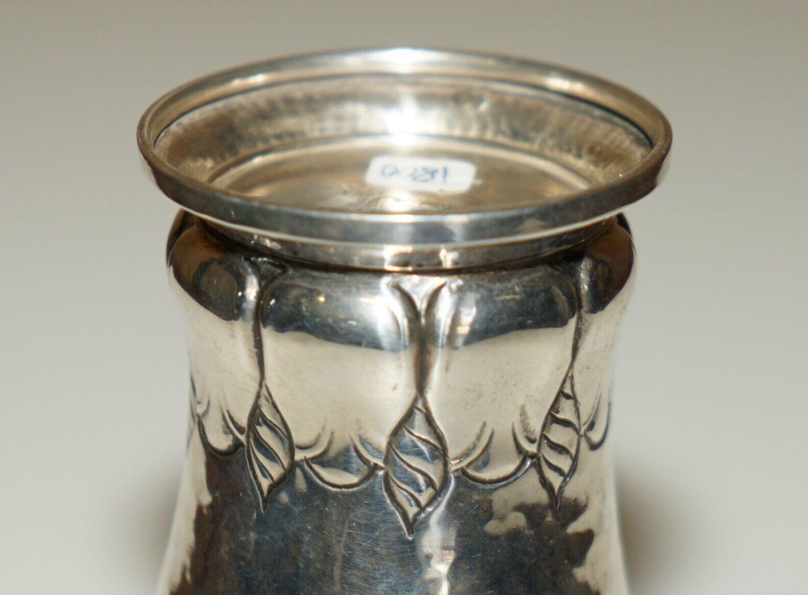 Hand-Crafted 1913-1927 DATED HAND HAMMERED STERLING SiLVER ART NOUVEAU LIBERTY'S STYLE VASE For Sale