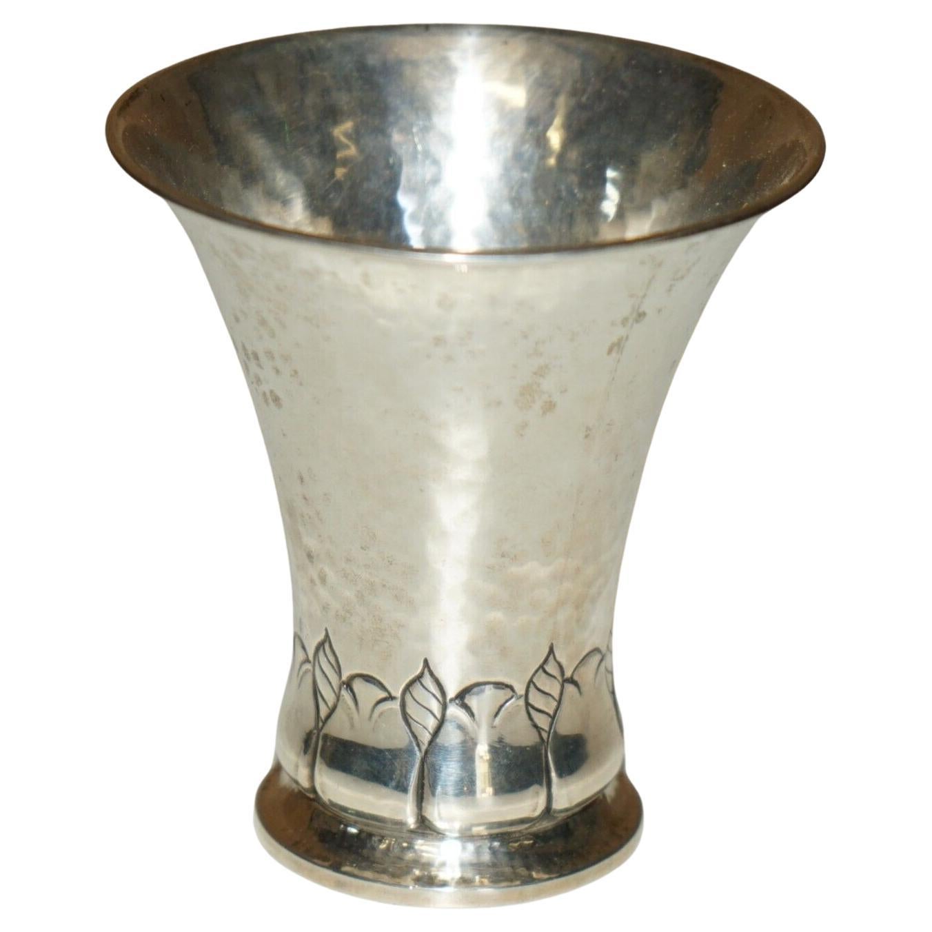 1913-1927 DATED HAND HAMMERED STERLING SiLVER ART NOUVEAU LIBERTY'S STYLE VASE For Sale