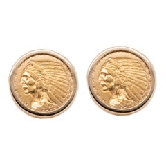 1913 .900 Pure $2.5 Indian Head and 14 Karat Yellow Gold Cufflinks