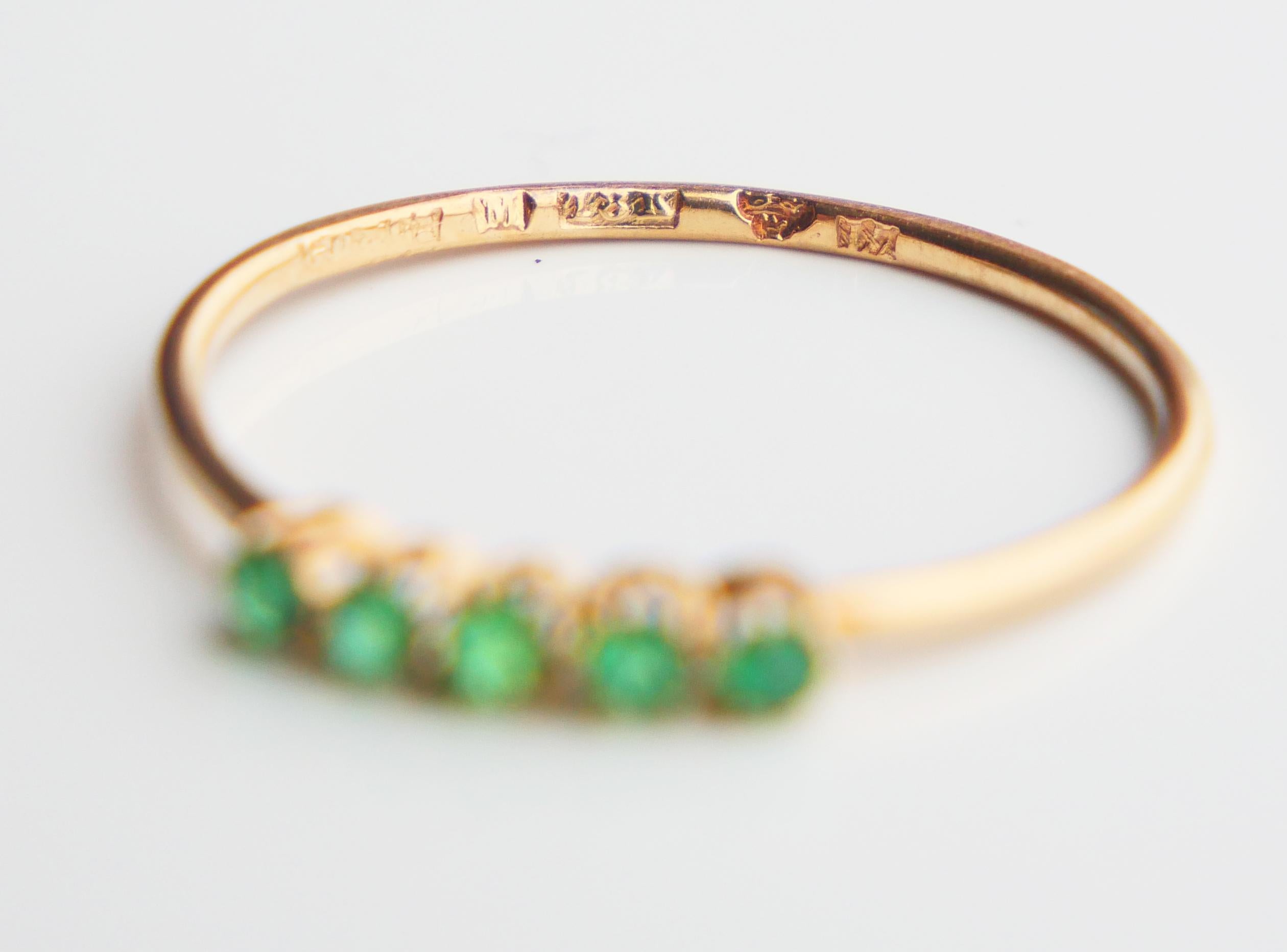 1913 Alliance Ring natural 0.25 ctw Emeralds solid 18K Gold Ø US 7.5 / 1 gr For Sale 11