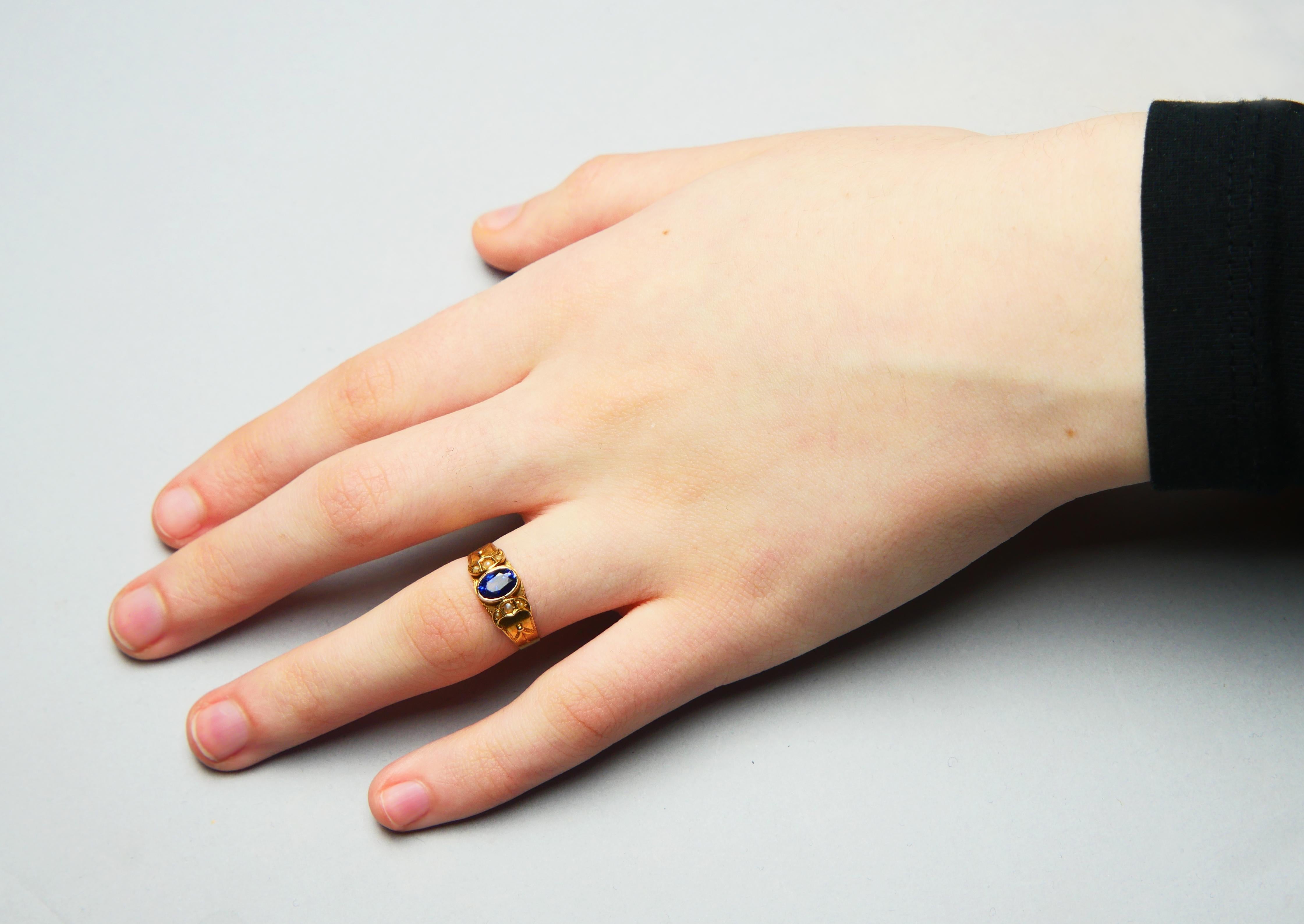 1913 Anello di Anna blu naturale con zaffiro Nature Perle massicce 18K ØUS6.25 / 1.89 gr 5