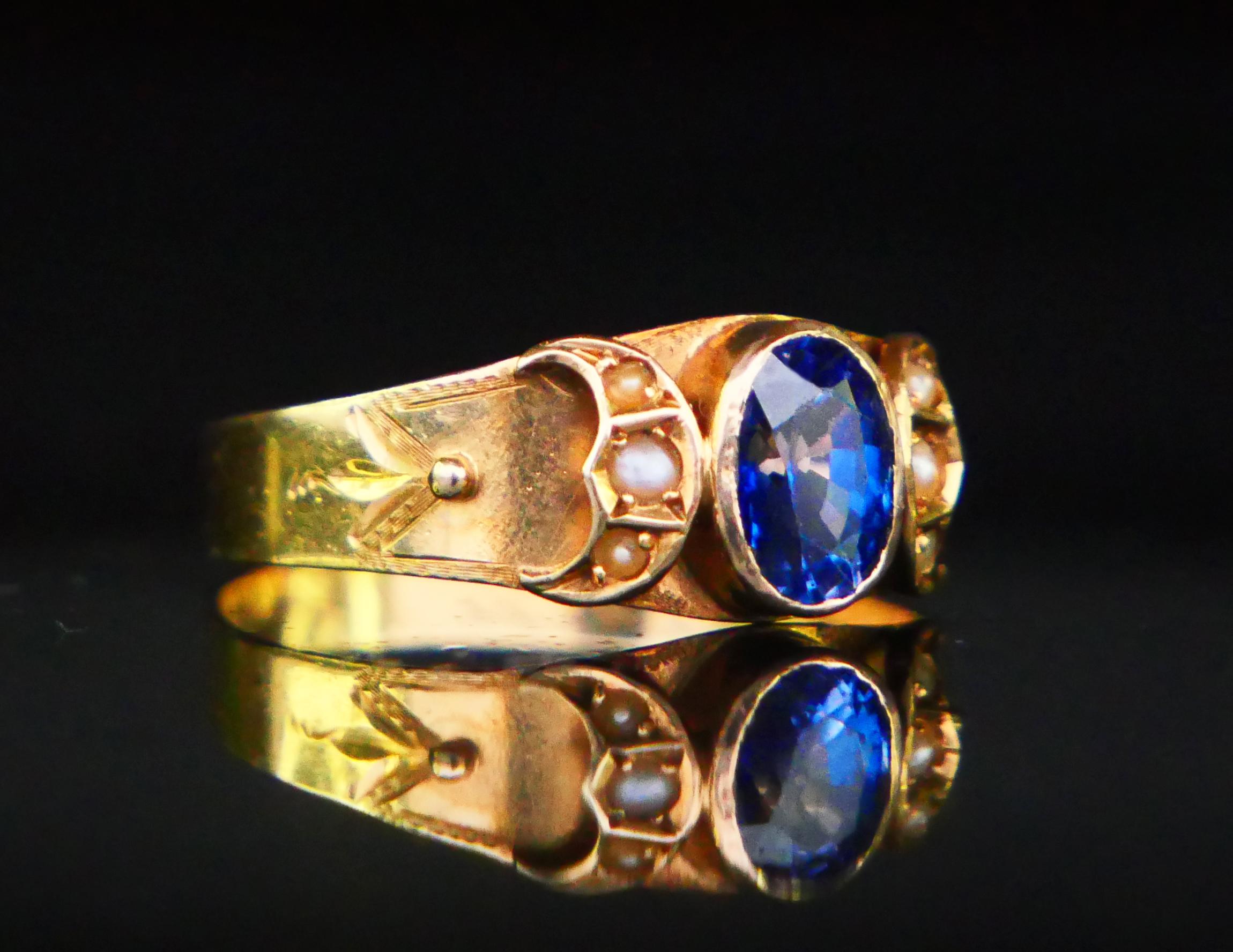 1913 Anello di Anna blu naturale con zaffiro Nature Perle massicce 18K ØUS6.25 / 1.89 gr 6