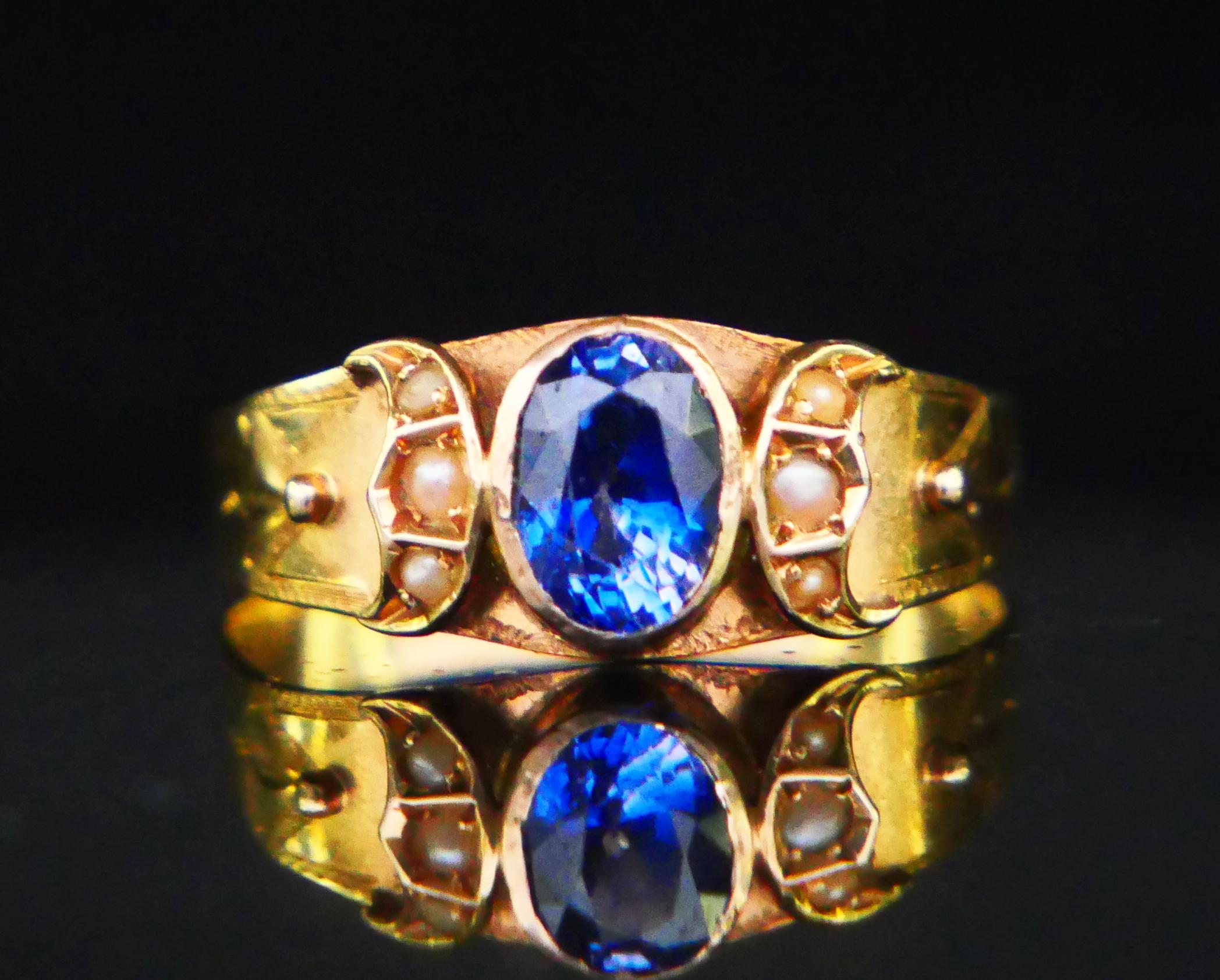 1913 Anello di Anna blu naturale con zaffiro Nature Perle massicce 18K ØUS6.25 / 1.89 gr 7