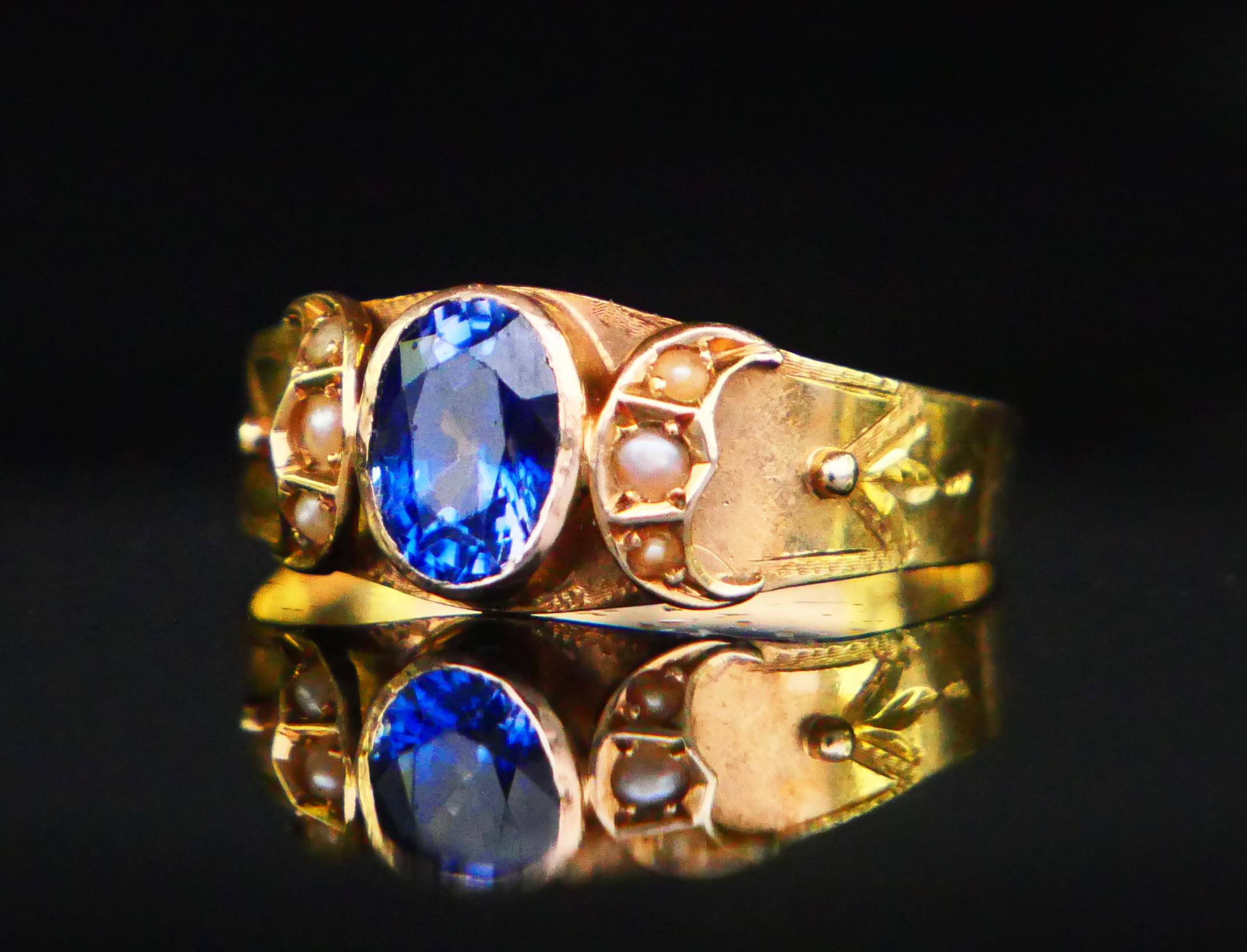 1913 Anello di Anna blu naturale con zaffiro Nature Perle massicce 18K ØUS6.25 / 1.89 gr 8
