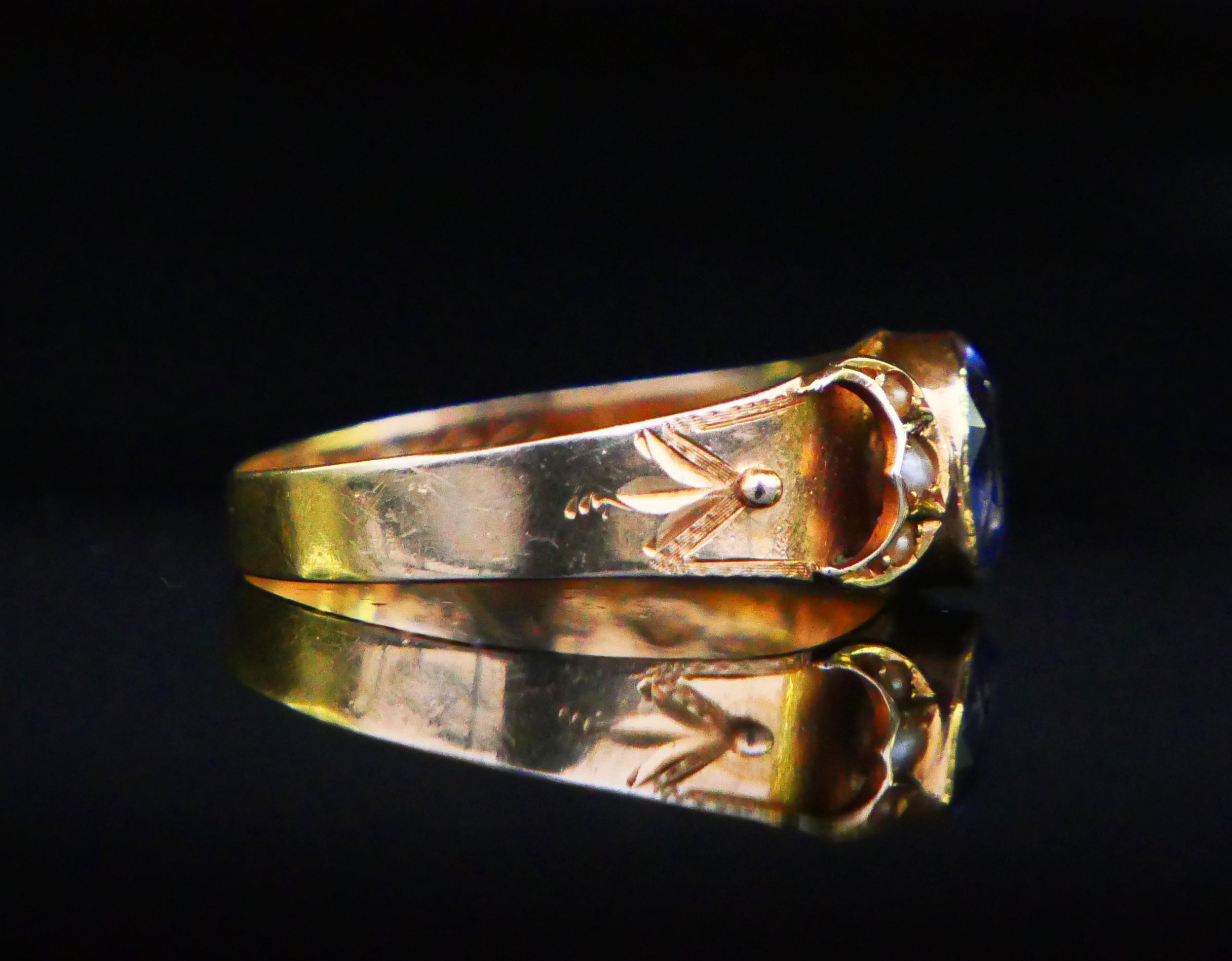 1913 Anello di Anna blu naturale con zaffiro Nature Perle massicce 18K ØUS6.25 / 1.89 gr 10