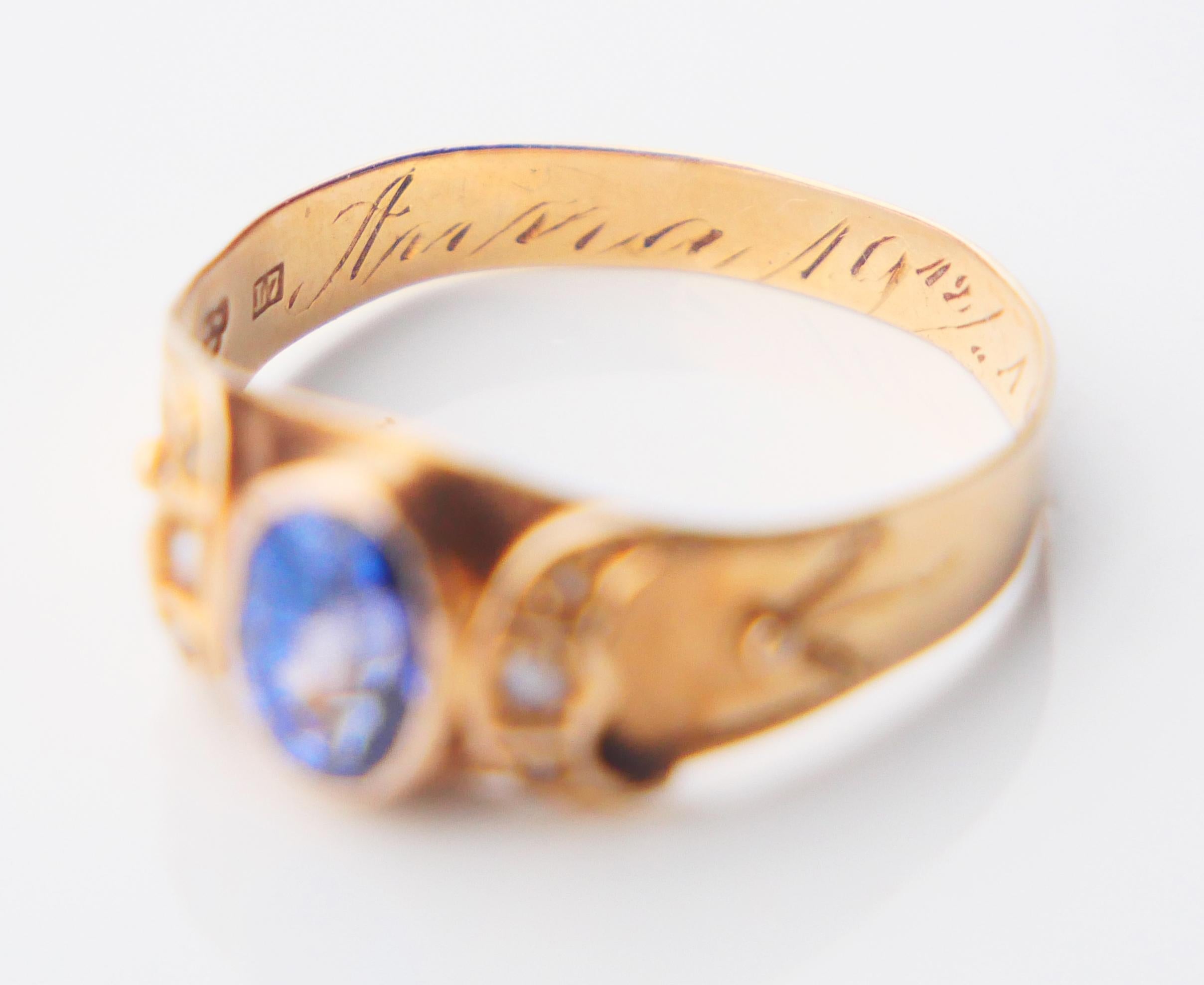 1913 Anello di Anna blu naturale con zaffiro Nature Perle massicce 18K ØUS6.25 / 1.89 gr 11