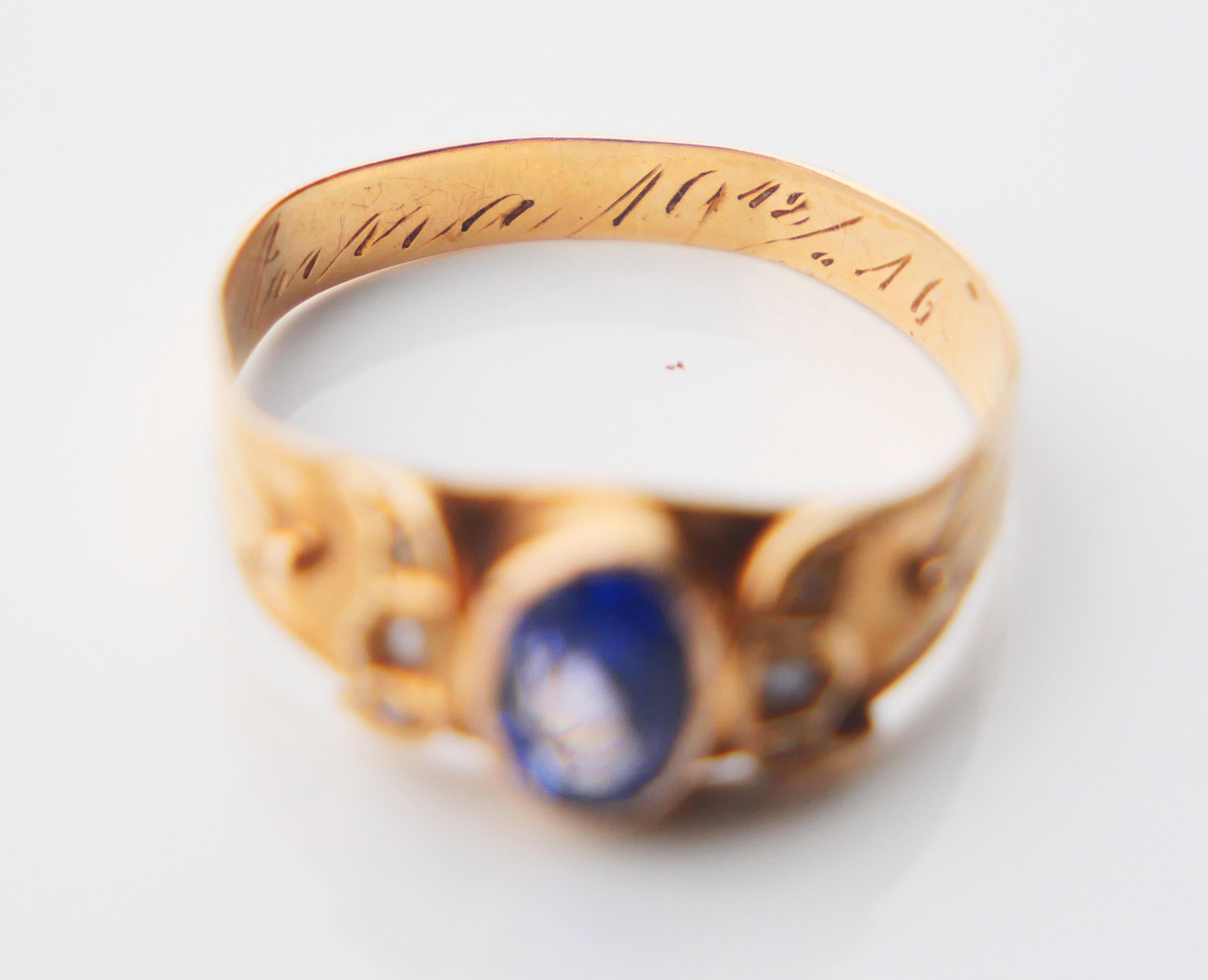 1913 Anello di Anna blu naturale con zaffiro Nature Perle massicce 18K ØUS6.25 / 1.89 gr 12