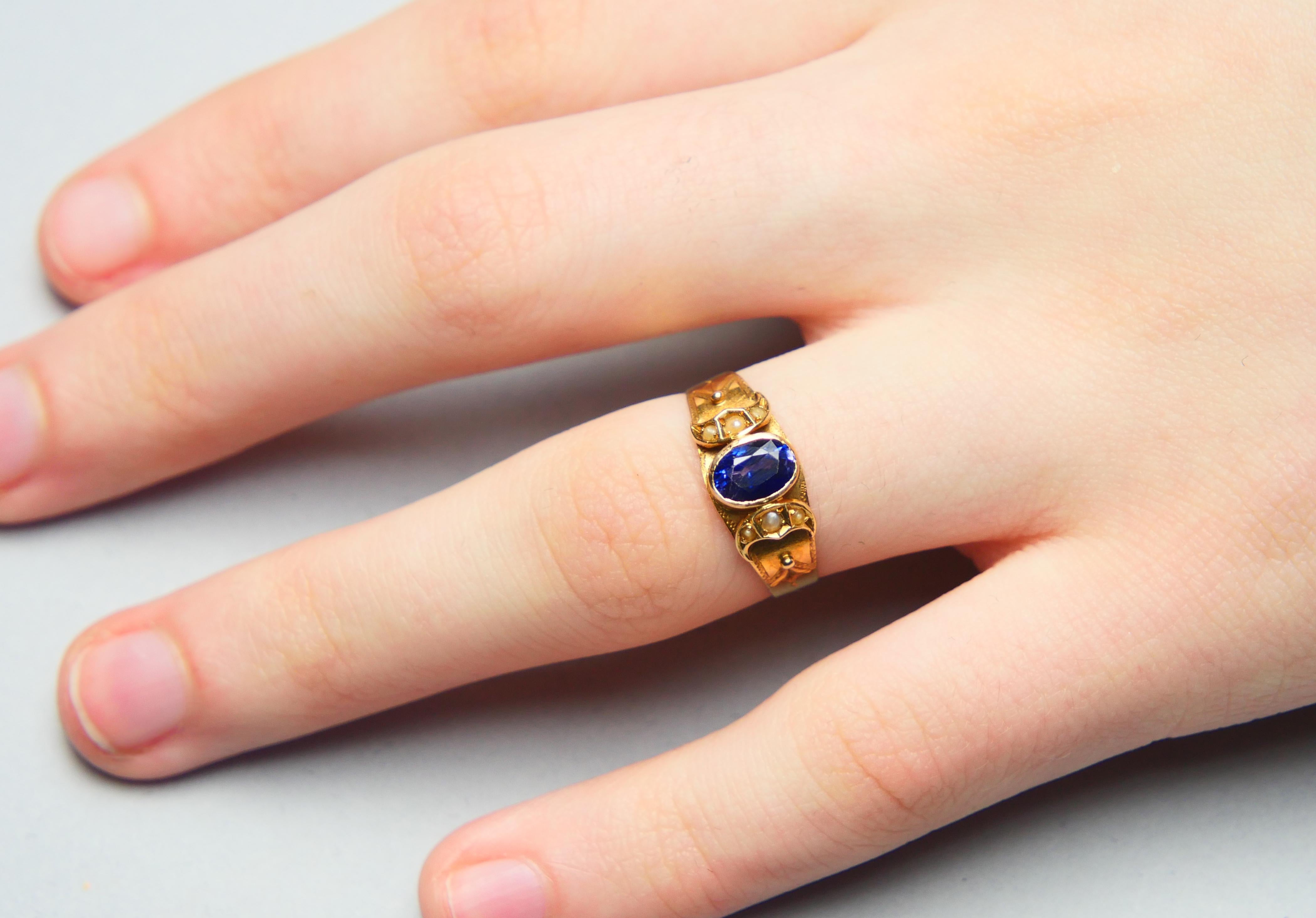 1913 Anello di Anna blu naturale con zaffiro Nature Perle massicce 18K ØUS6.25 / 1.89 gr 2