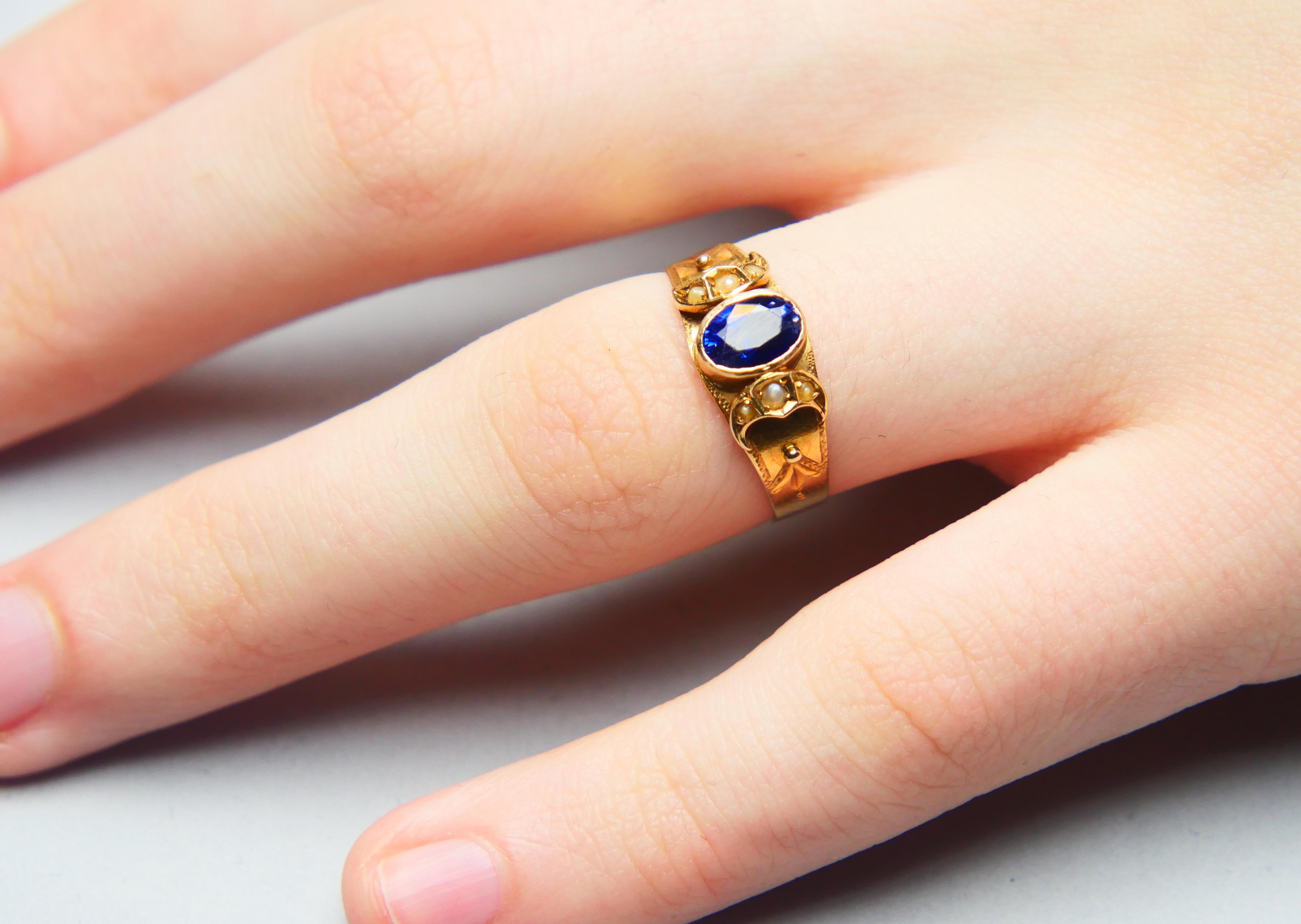 1913 Anello di Anna blu naturale con zaffiro Nature Perle massicce 18K ØUS6.25 / 1.89 gr 3