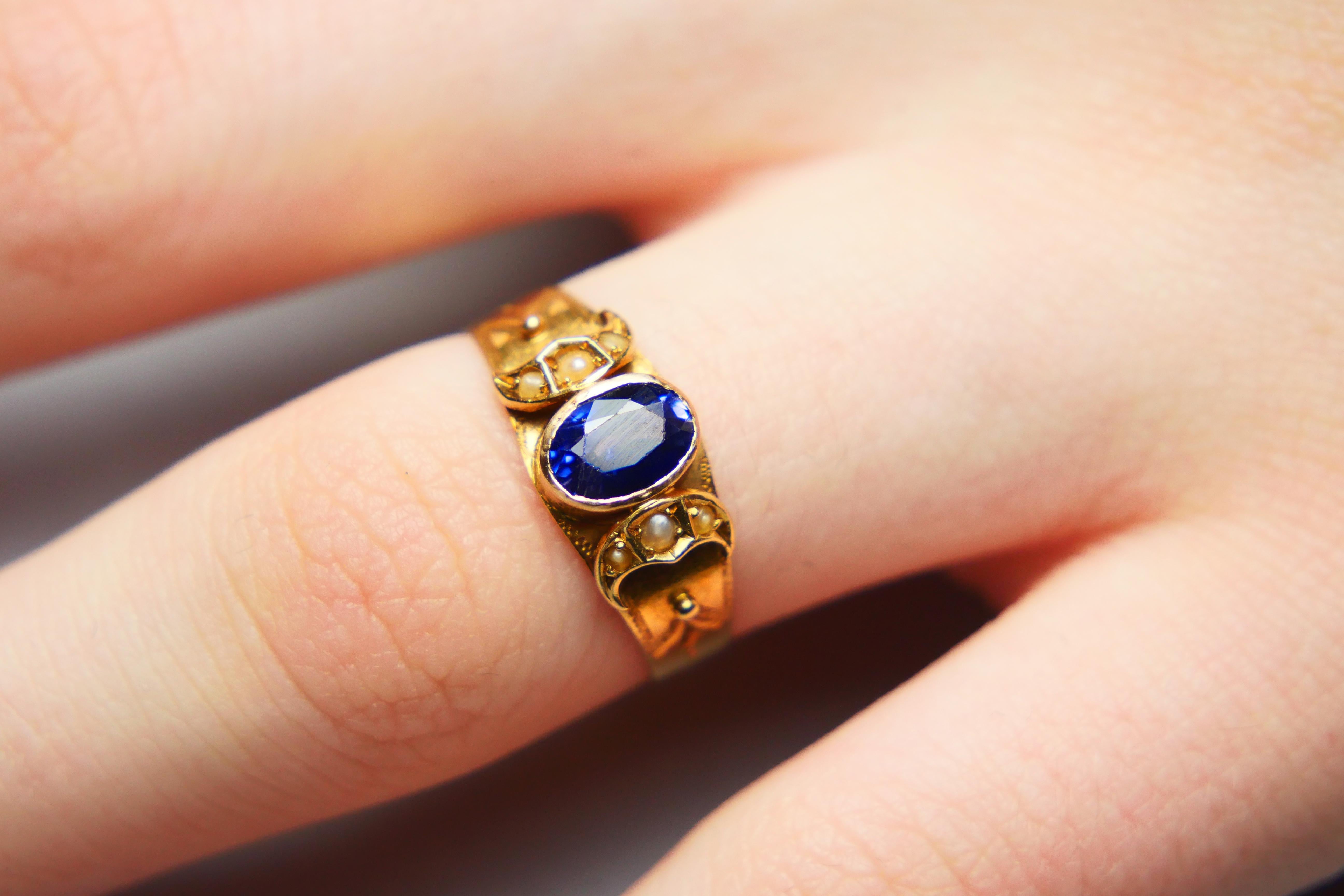 1913 Anello di Anna blu naturale con zaffiro Nature Perle massicce 18K ØUS6.25 / 1.89 gr 4